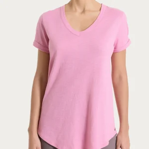 Maglietta con Scollo a V in slub jersey di cotone - Cashmere Rose