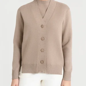 Cardigan asimmetrico con bottoni in Super Soft - Cammello