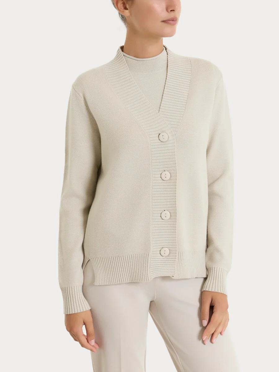 Cardigan asimmetrico con bottoni in Super Soft - Champignon - immagine 2