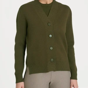 Cardigan asimmetrico con bottoni in Super Soft - Dark Olive