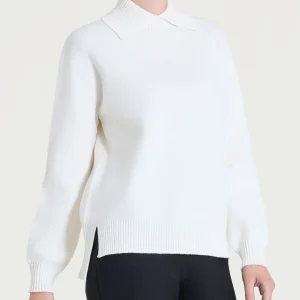 Maglia con collo alto con spacco in Super Soft - Avorio