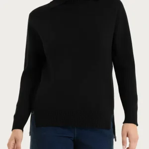 Maglia con collo alto con spacco in Super Soft - Nero