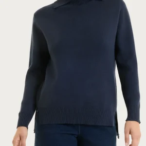 Maglia con collo alto con spacco in Super Soft - Bleu