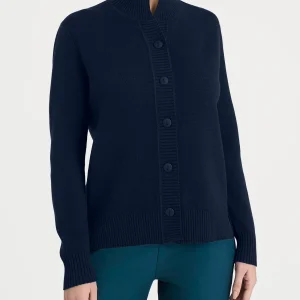 Cardigan asimmetrico con collo alto in Super Soft - Bleu