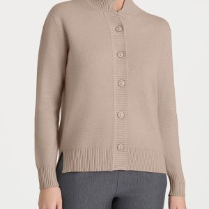 Cardigan asimmetrico con collo alto in Super Soft - Cammello