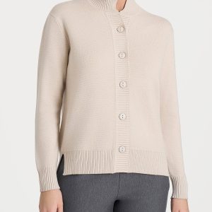 Cardigan asimmetrico con collo alto in Super Soft - Champignon