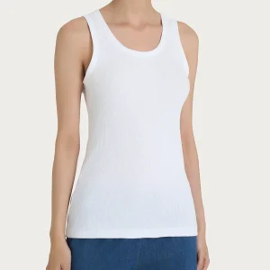 Canotta a spalla larga in costina di cotone - Bianco