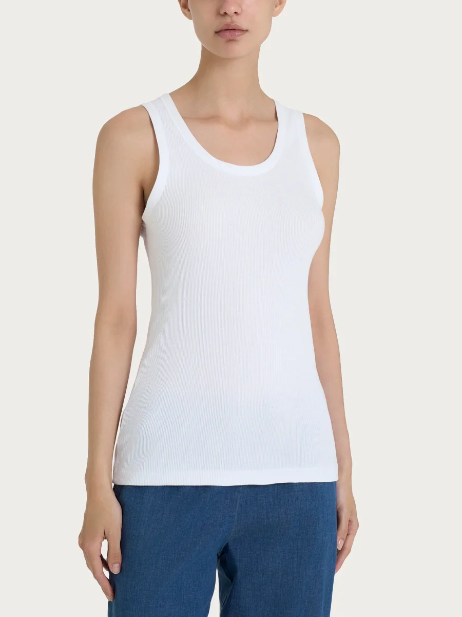 Canotta a spalla larga in costina di cotone - Bianco