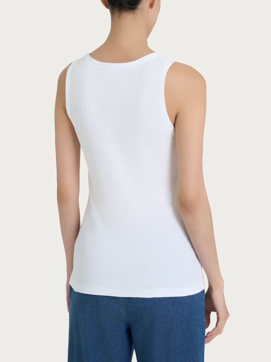 Canotta a spalla larga in costina di cotone - Bianco - immagine 4