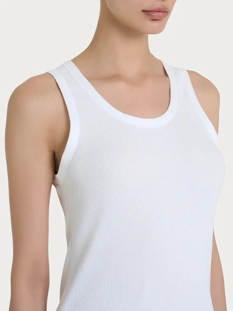 Canotta a spalla larga in costina di cotone - Bianco - immagine 6