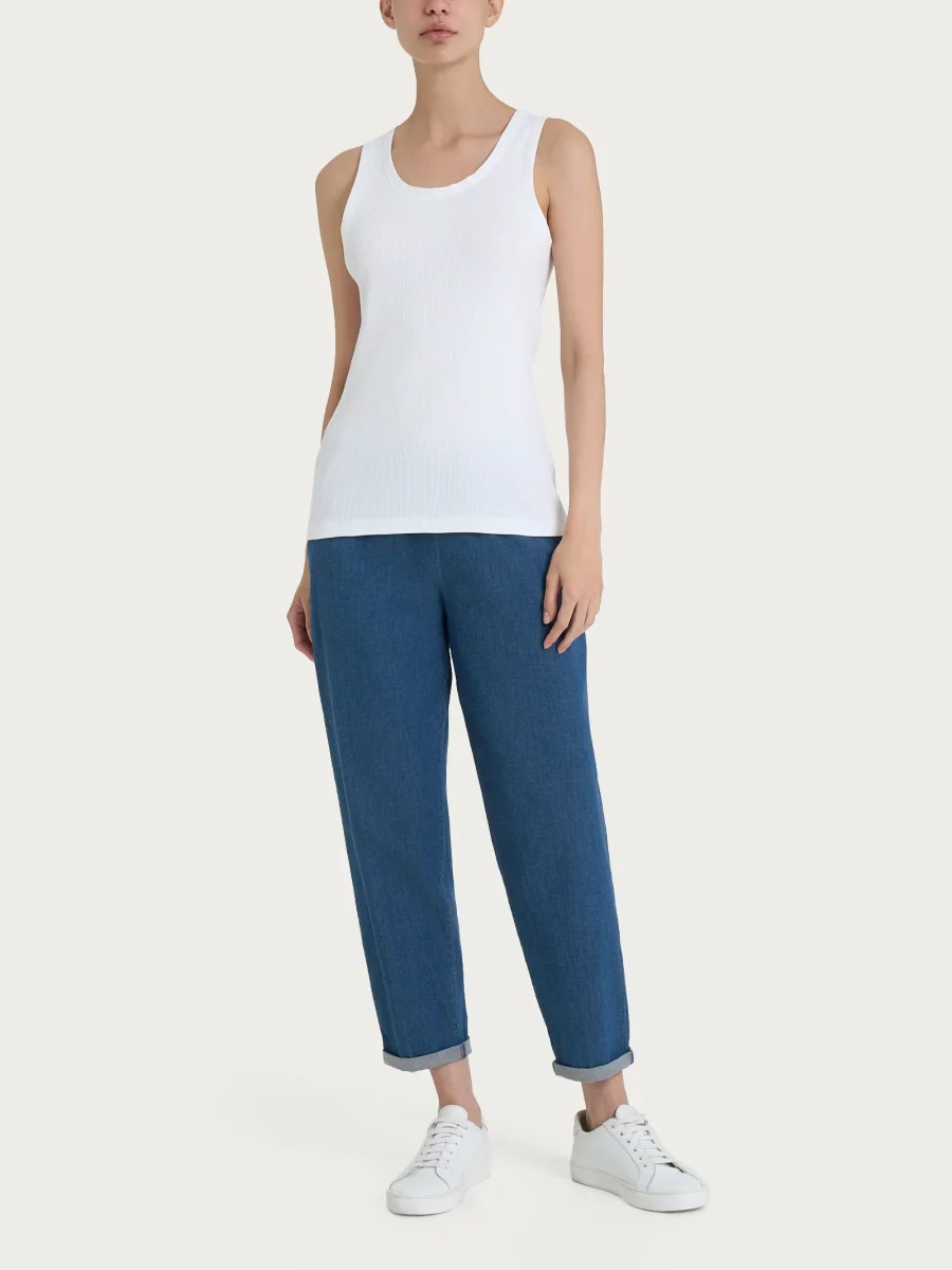 Canotta a spalla larga in costina di cotone - Bianco - immagine 8