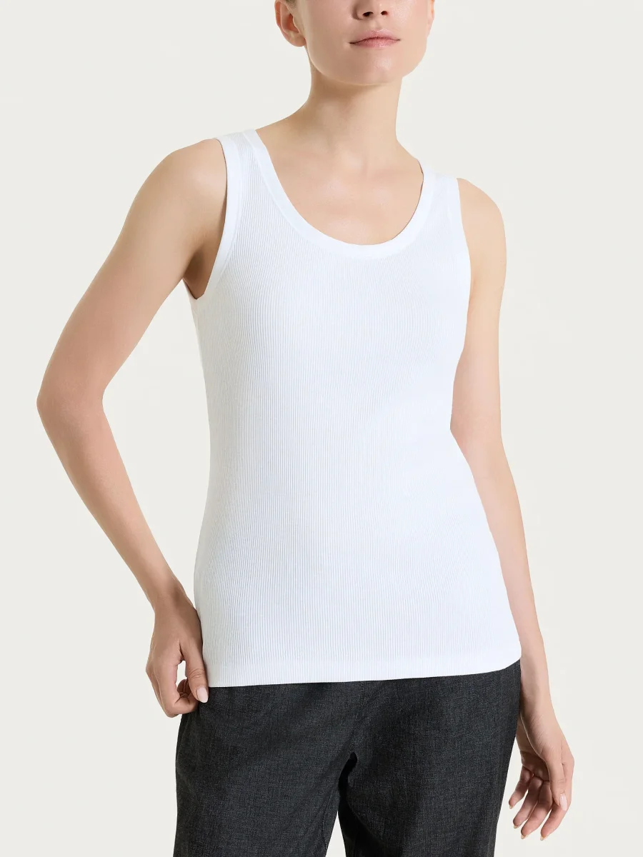 Canotta a spalla larga in costina di cotone - Bianco - immagine 3