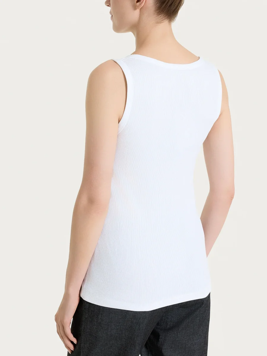 Canotta a spalla larga in costina di cotone - Bianco - immagine 5