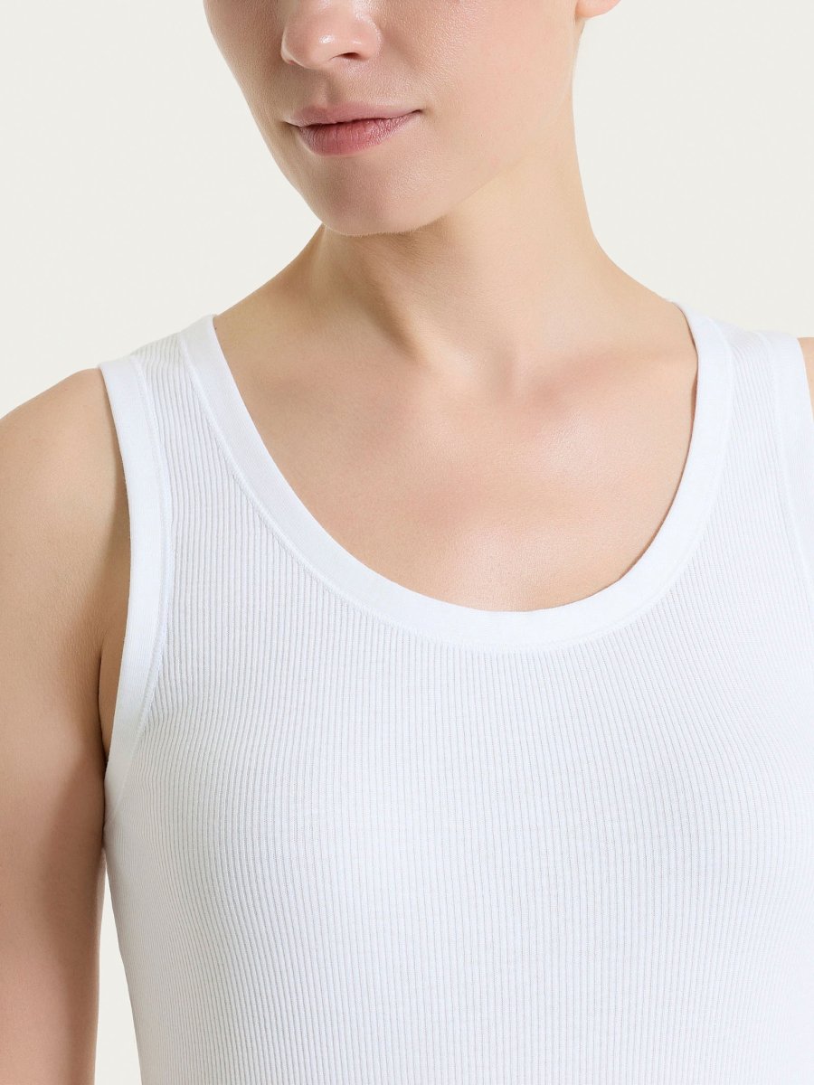 Canotta a spalla larga in costina di cotone - Bianco - immagine 7