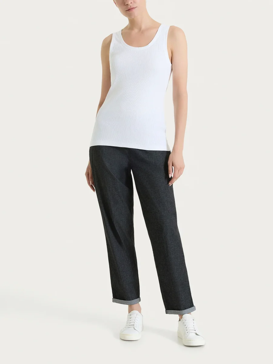 Canotta a spalla larga in costina di cotone - Bianco - immagine 9