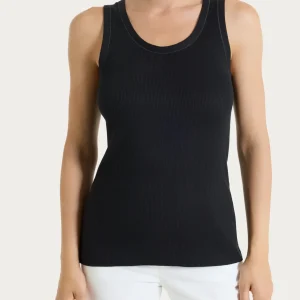 Canotta a spalla larga in costina di cotone - Nero