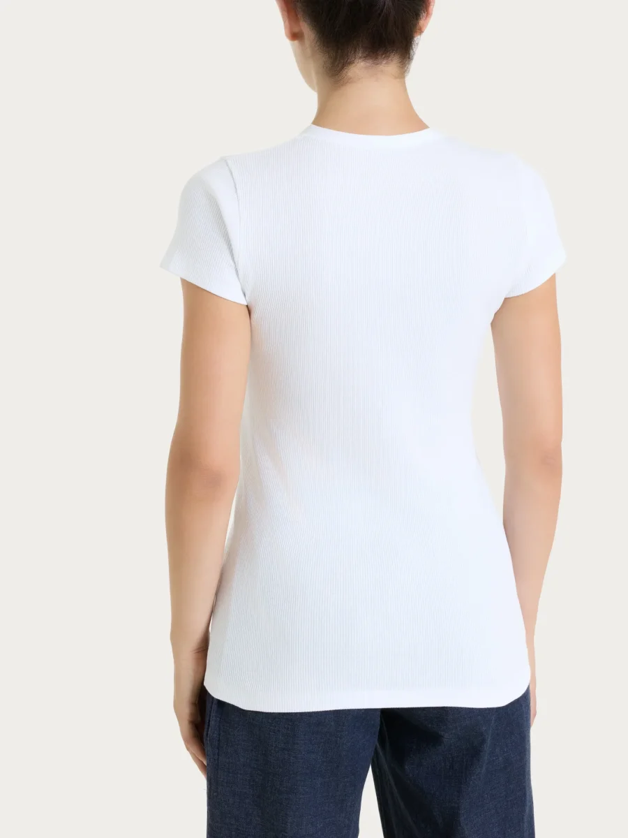 Maglietta con manica corta in costina di cotone - Bianco - immagine 3