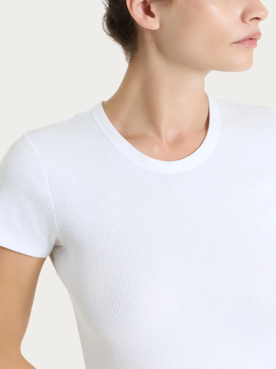 Maglietta con manica corta in costina di cotone - Bianco - immagine 4