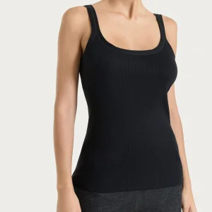 Canotta a spalla stretta in costina di cotone - Nero