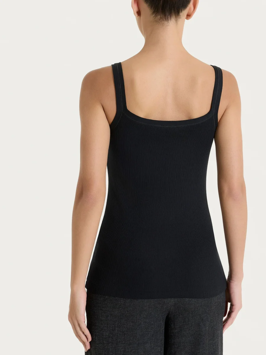 Canotta a spalla stretta in costina di cotone - Nero - immagine 4
