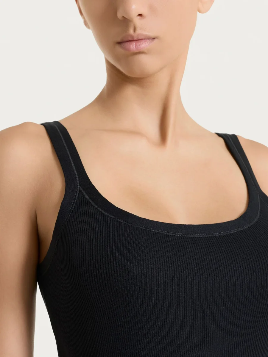 Canotta a spalla stretta in costina di cotone - Nero - immagine 6