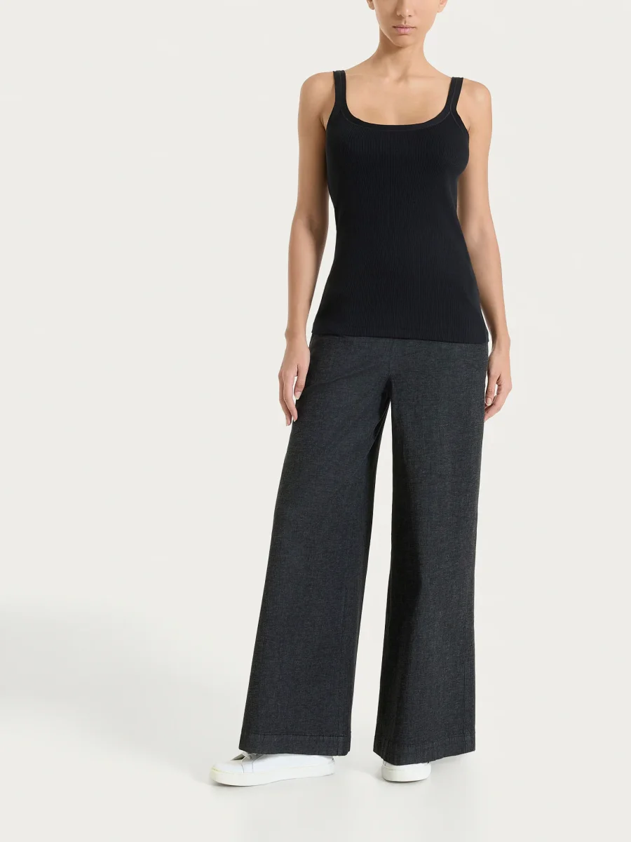 Canotta a spalla stretta in costina di cotone - Nero - immagine 8