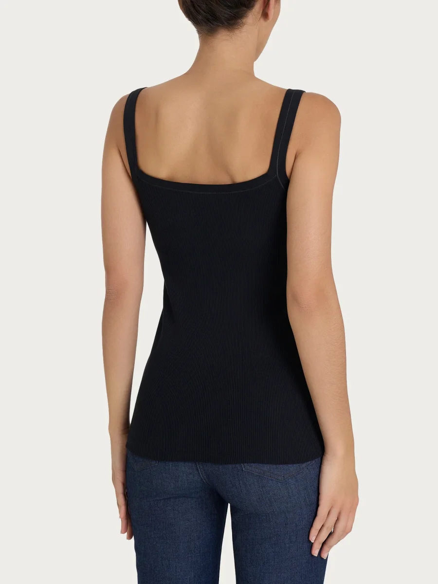 Canotta a spalla stretta in costina di cotone - Nero - immagine 5
