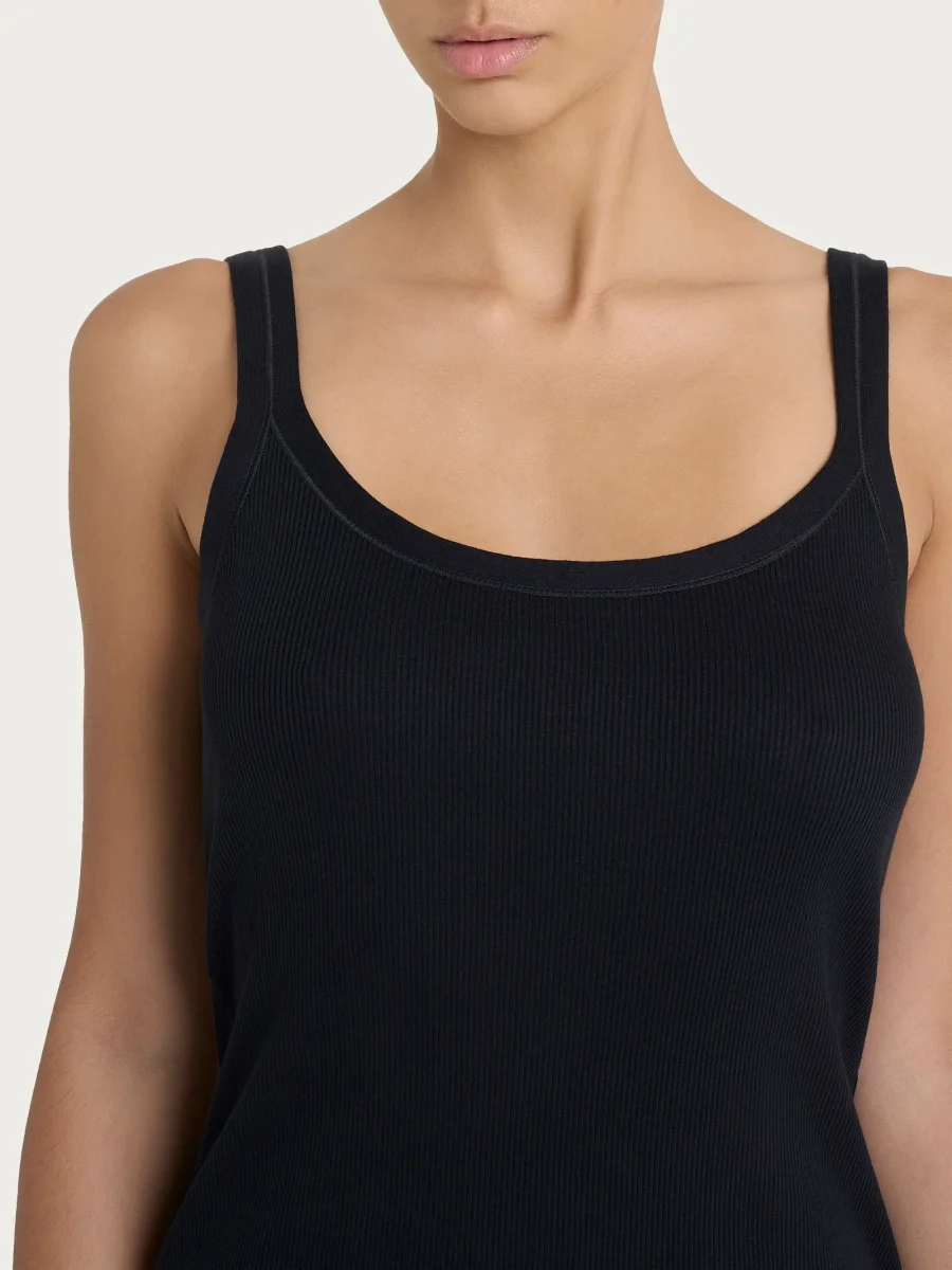 Canotta a spalla stretta in costina di cotone - Nero - immagine 7