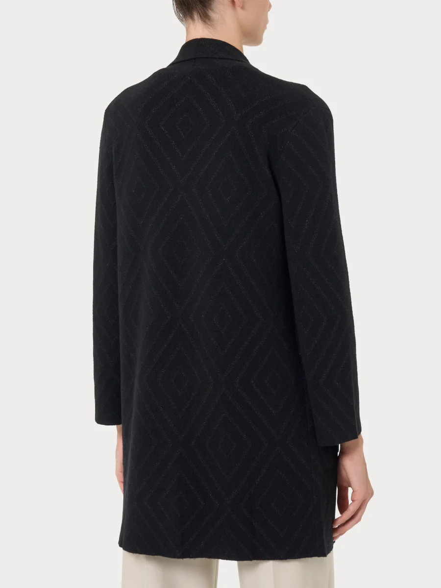 Cardigan lungo aperto con rombi in Super Soft - Nero - immagine 3