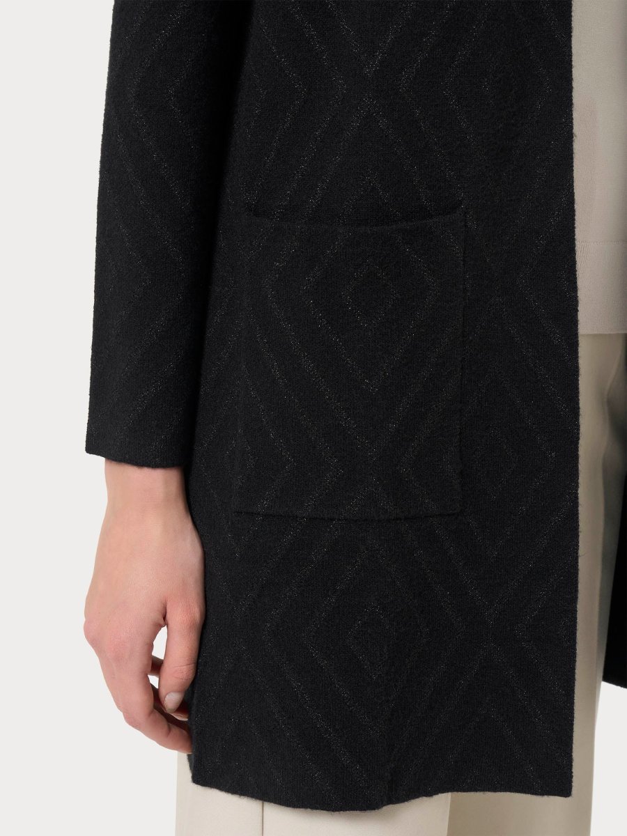 Cardigan lungo aperto con rombi in Super Soft - Nero - immagine 4