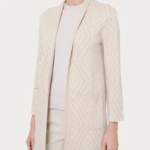 Cardigan lungo aperto con rombi in Super Soft - Champignon
