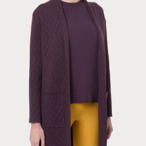 Cardigan lungo aperto con rombi in Super Soft - Plum Perfect