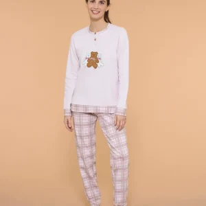 Pigiama a serafino con orsacchiotti in interlock di cotone - Fant. Mauve Mist