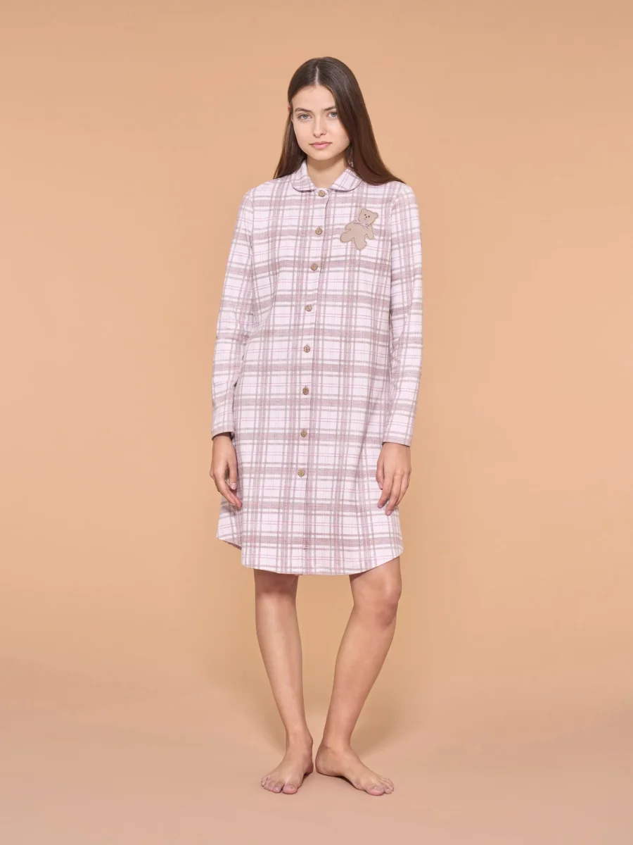 Camicia da notte aperta in interlock di cotone - Fant. Mauve Mist - immagine 2