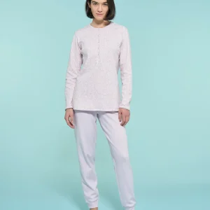 Pigiama a serafino con fiori in interlock di caldo cotone - Fant. Lavender Fog