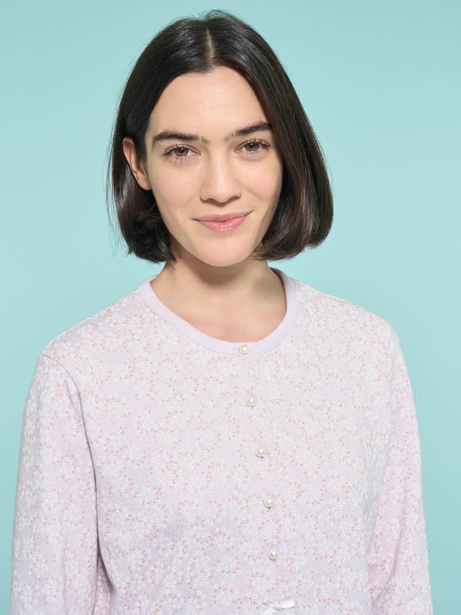 Pigiama a serafino con fiori in interlock di caldo cotone - Fant. Lavender Fog - immagine 4