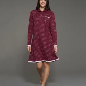 Camicia da notte con colletto a serafino in interlock di caldo cotone - Fant. Zinfandel
