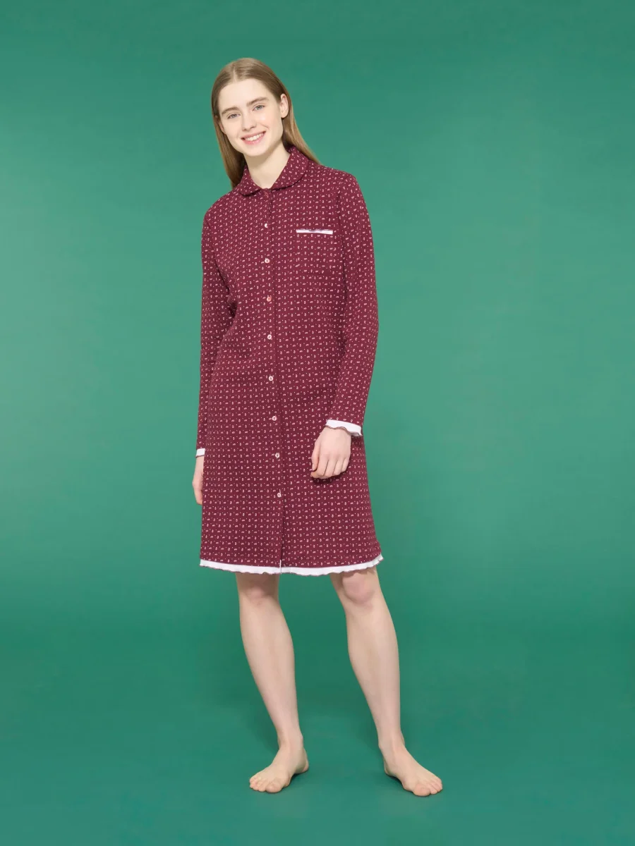 Camicia da notte aperta con colletto in interlock di cotone - Fant. Zinfandel