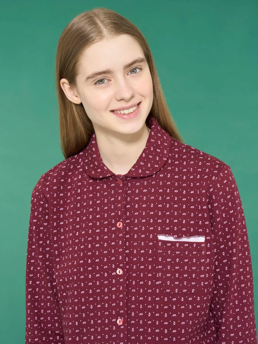 Camicia da notte aperta con colletto in interlock di cotone - Fant. Zinfandel - immagine 4