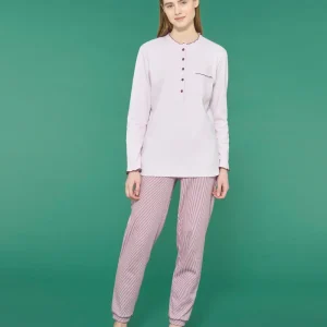 Pigiama a serafino con rouches in interlock di cotone - Fant. Lavender Fog