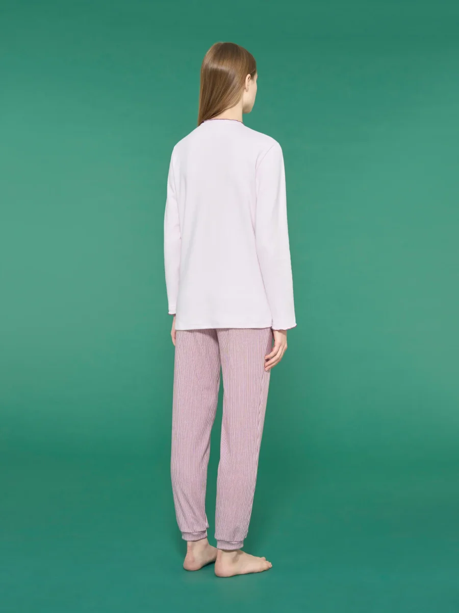 Pigiama a serafino con rouches in interlock di cotone - Fant. Lavender Fog - immagine 3