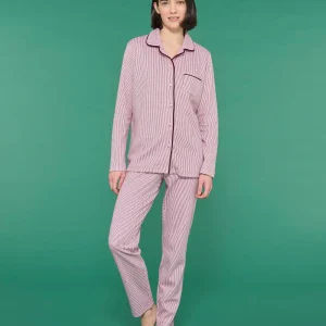 Pigiama aperto con colletto a righe in interlock di cotone - Fant. Lavender Fog