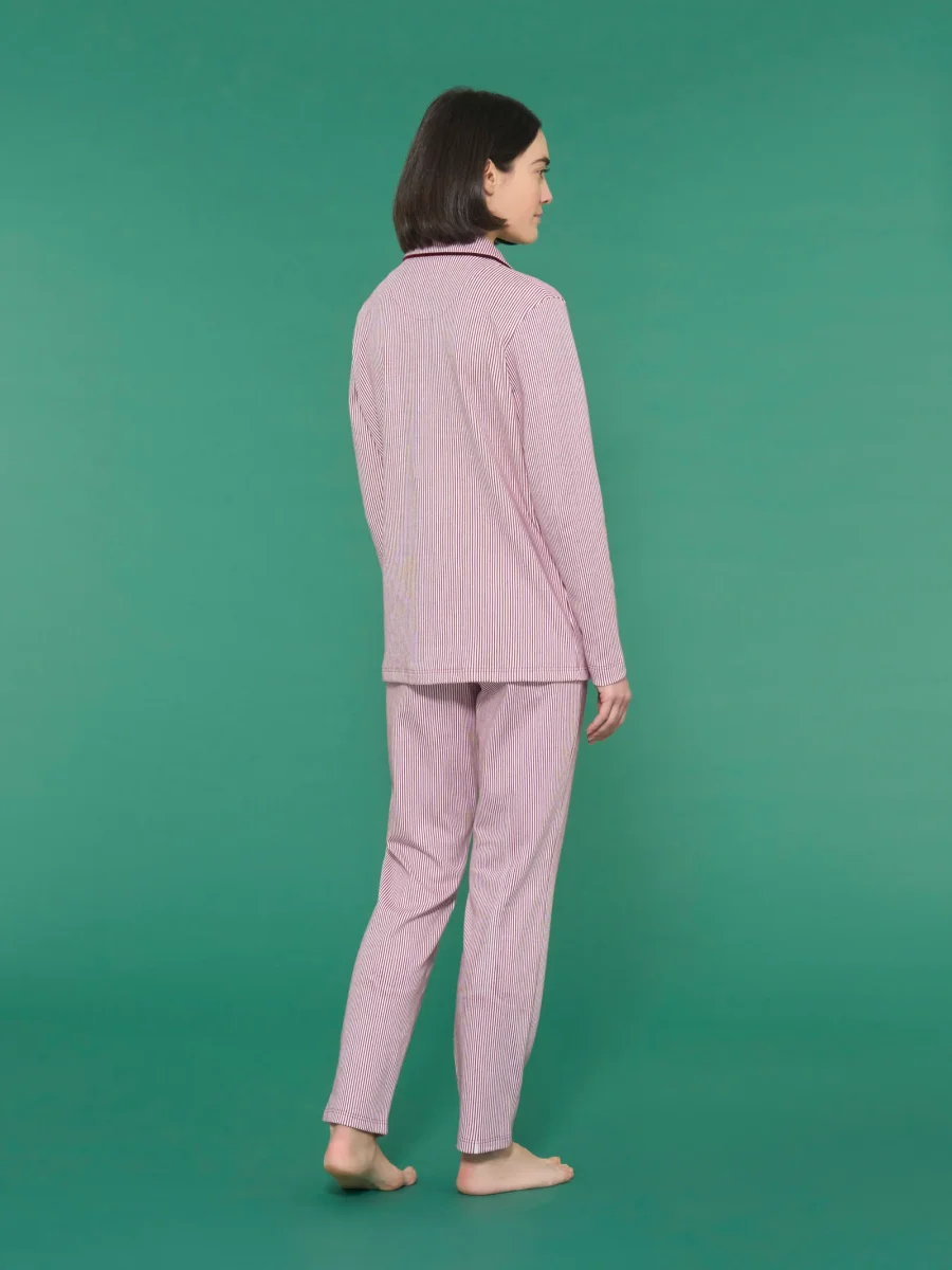 Pigiama aperto con colletto a righe in interlock di cotone - Fant. Lavender Fog - immagine 3