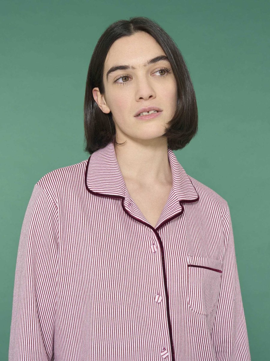 Pigiama aperto con colletto a righe in interlock di cotone - Fant. Lavender Fog - immagine 4