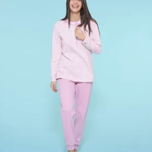 Pigiama a serafino in interlock di cotone  - Fant. Mauve Mist