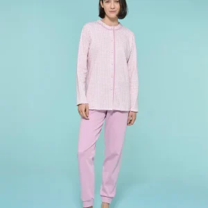 Pigiama aperto in interlock di cotone  - Fant. Mauve Mist