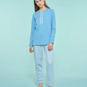 Pigiama a serafino in interlock di cotone  - Fant. Dusk Blue