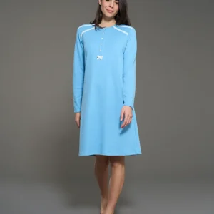 Camicia da notte a serafino in interlock di cotone  - Dusk Blue