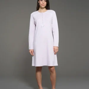 Camicia da notte a serafino in interlock di cotone  - Lavender Fog