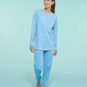 Pigiama a serafino in interlock di cotone  - Fant. Dusk Blue